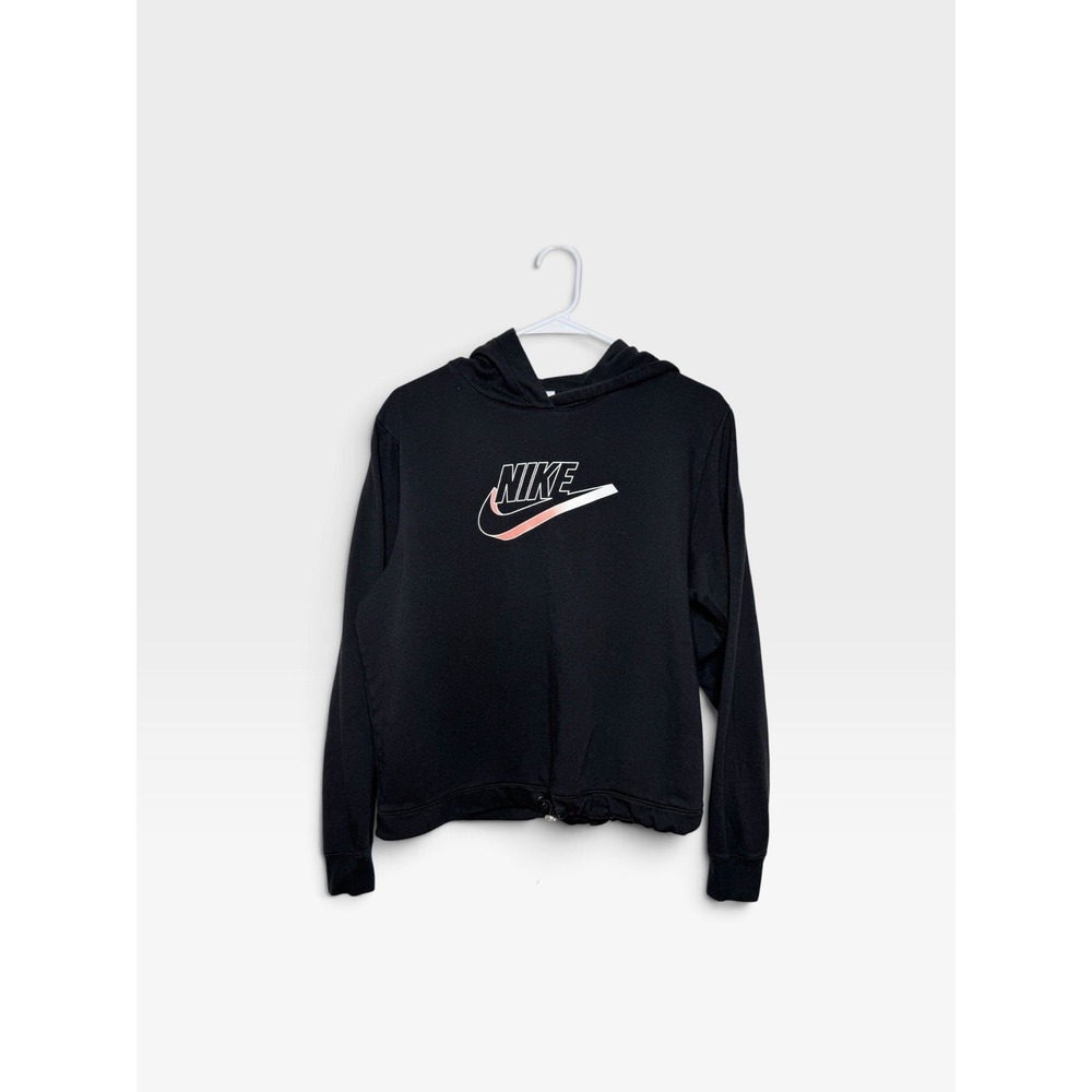 Nike Black Fleece Hoodie Drawcord Hem Logo Pullover Sweatshirt Small Athleisure